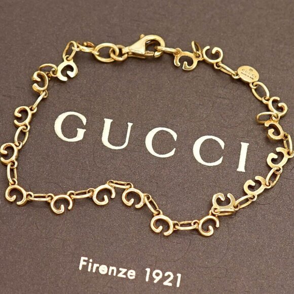 GUCCI G Logo Link Chain Bracelet 6.8" 18 Yellow Gold Auth w/Box d1144 - Picture 16 of 16